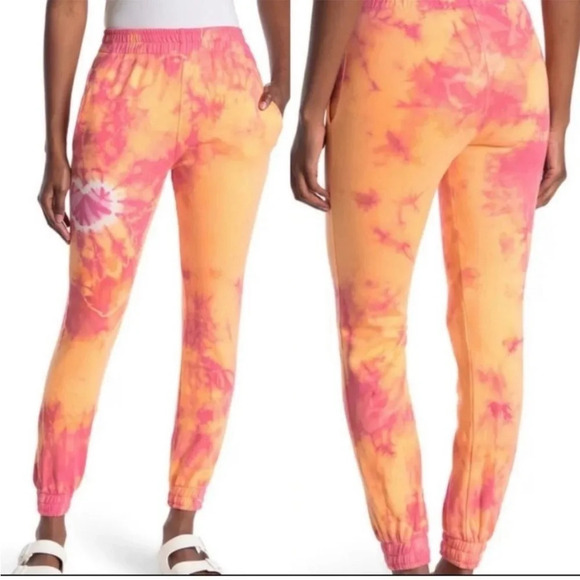 Frankie's Bikinis Aiden Sweatpant Pink and Orange Tie Dye Size Small - Picture 1 of 6
